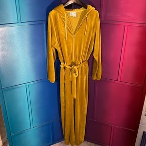 Anthropologie Cozy Velvet Hooded Jumpsuit Yellow